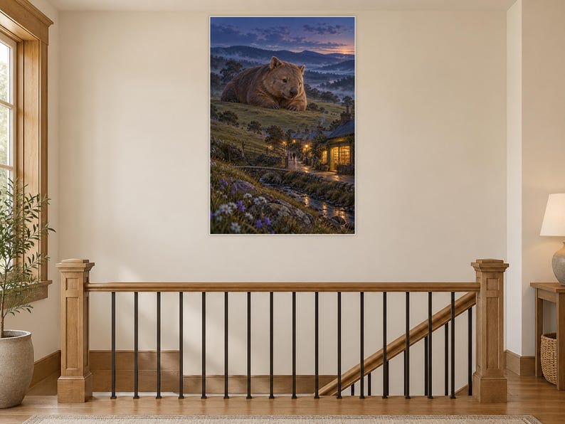 Wombat Art Print | Cozy Bookshop Village Fantasy Wall Decor imagen 14