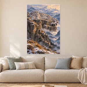 Sleeping Snow Leopard Art Print | Mountain Monastery Fantasy Wall Decor image 1