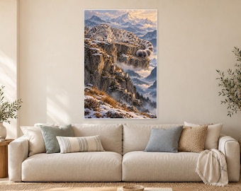 Sleeping Snow Leopard Art Print | Mountain Monastery Fantasy Wall Decor