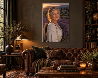 Lavender Farmer Portrait Print | Provence France Wall Art | Cinematic Floral Character Poster