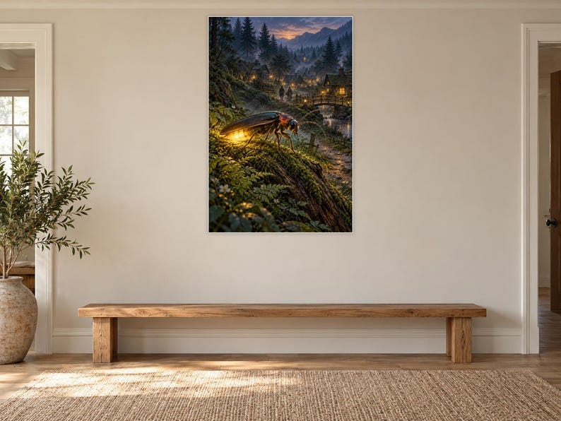 Firefly Art Print | Glowing Woodland Village Fantasy Wall Decor image 13
