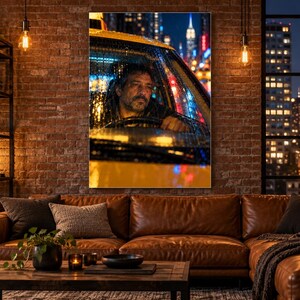 NYC Taxi Driver Print | New York Night Portrait Wall Art | Cinematic City Poster image 1