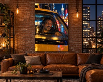 NYC Taxi Driver Print | New York Night Portrait Wall Art | Cinematic City Poster