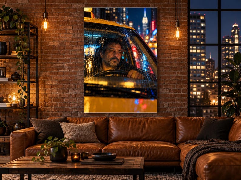 NYC Taxi Driver Print | New York Night Portrait Wall Art | Cinematic City Poster image 1