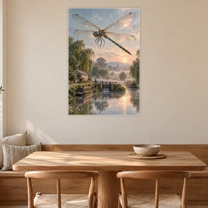 Dragonfly Art Print | Misty Canal Fantasy Wall Decor immagine 9