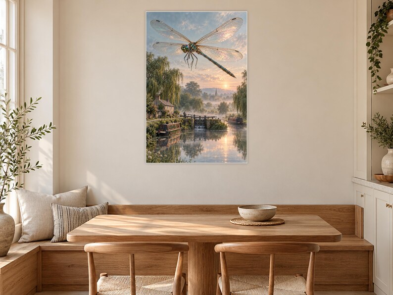 Dragonfly Art Print | Misty Canal Fantasy Wall Decor immagine 9