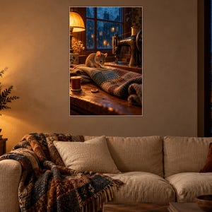 Lámina decorativa con diseño de ratón y máquina de coser / Decoración acogedora para la pared de un cuarto de costura. imagen 1