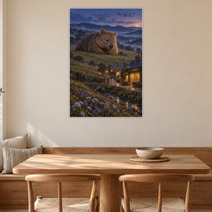 Wombat Art Print | Cozy Bookshop Village Fantasy Wall Decor imagen 9