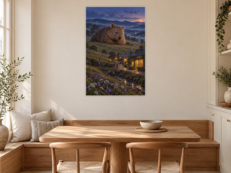 Wombat Art Print | Cozy Bookshop Village Fantasy Wall Decor imagen 9