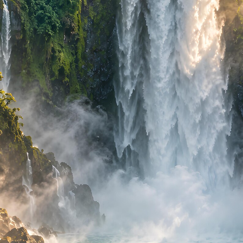 Waterfall Lagoon Print | Tropical Jungle Wall Art | Cascading Falls Nature Poster image 2