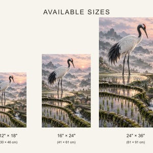 Red Crowned Crane Art Print | Rice Terrace Fantasy Wall Decor image 4