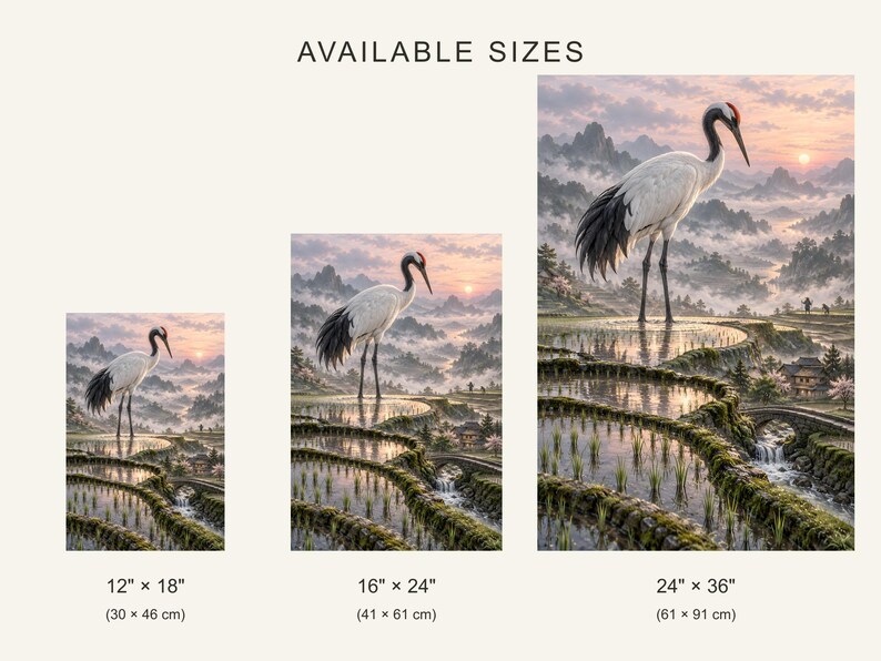 Red Crowned Crane Art Print | Rice Terrace Fantasy Wall Decor image 4