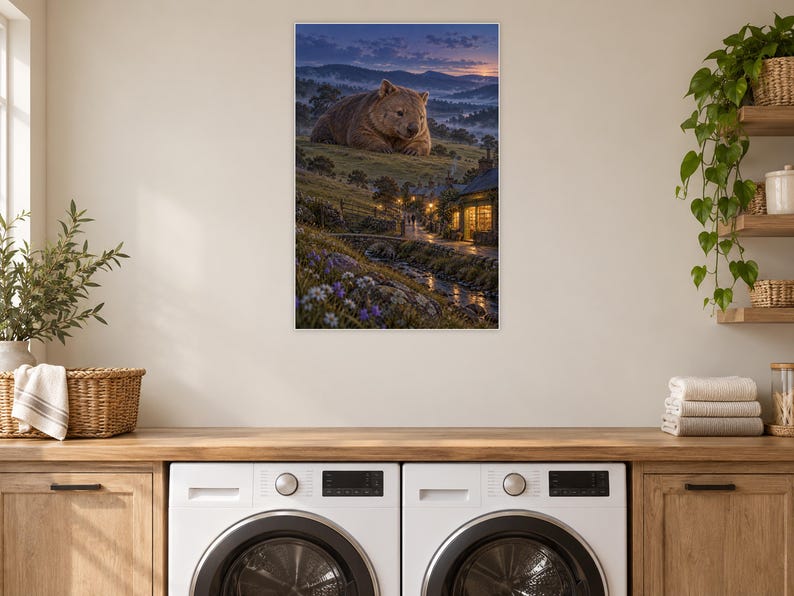Wombat Art Print | Cozy Bookshop Village Fantasy Wall Decor imagen 11