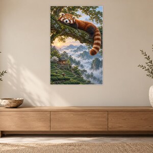 Red Panda Art Print | Misty Tea Garden Fantasy Wall Decor image 12