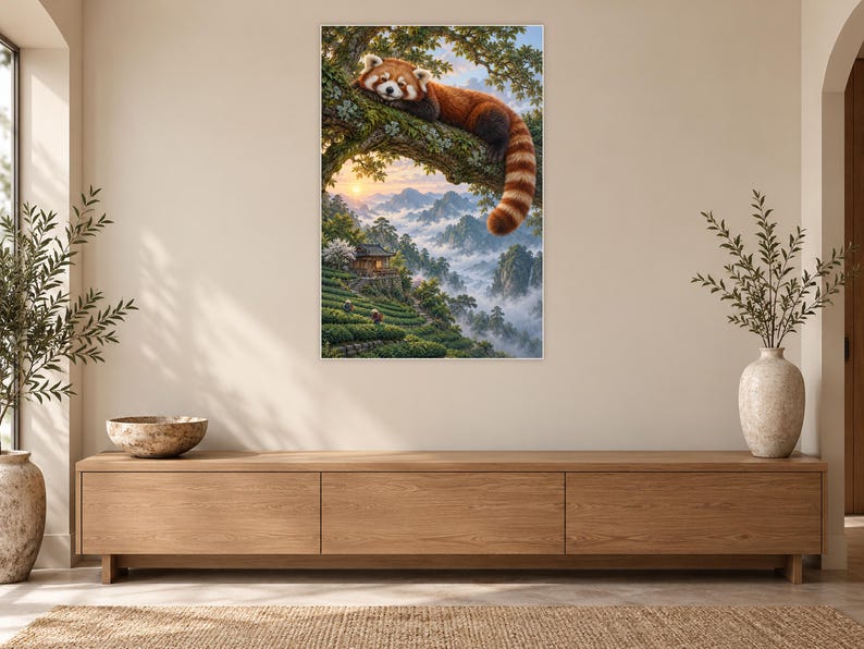 Red Panda Art Print | Misty Tea Garden Fantasy Wall Decor image 12