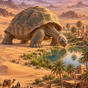 Desert Tortoise Art Print | Oasis Village Fantasy Wall Decor afbeelding 1