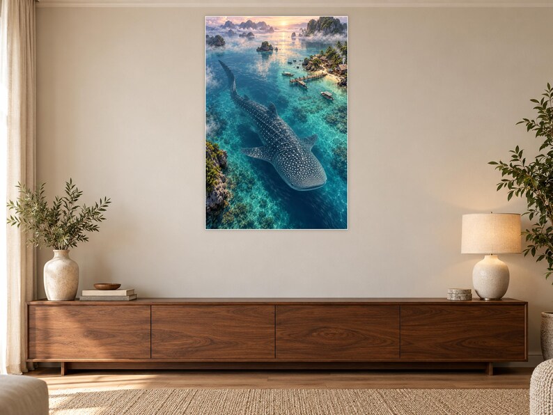 Whale Shark Art Print | Tropical Lagoon Fantasy Wall Decor zdjęcie 3