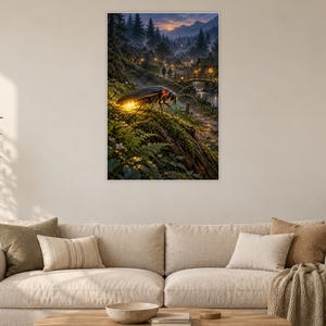 Firefly Art Print | Glowing Woodland Village Fantasy Wall Decor image 2