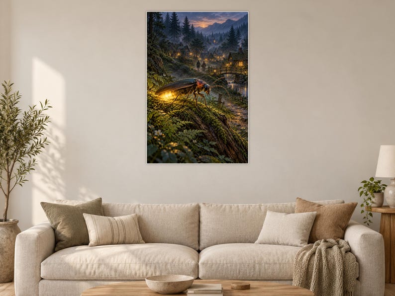 Firefly Art Print | Glowing Woodland Village Fantasy Wall Decor image 2