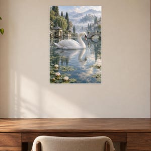 White Swan Art Print | Water Garden Fantasy Wall Decor bild 7