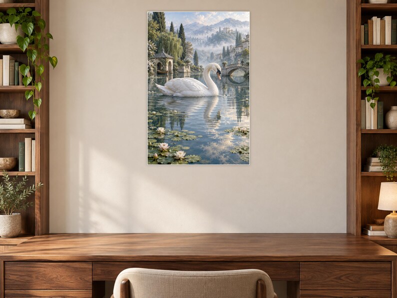White Swan Art Print | Water Garden Fantasy Wall Decor bild 7