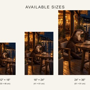 Kunstdruck „Otter Café“ | Wanddekoration für Kaffeeliebhaber bei Nacht am Wasser Bild 4