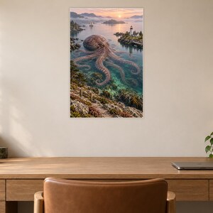 Octopus Art Print | Coastal Lighthouse Fantasy Wall Decor image 6