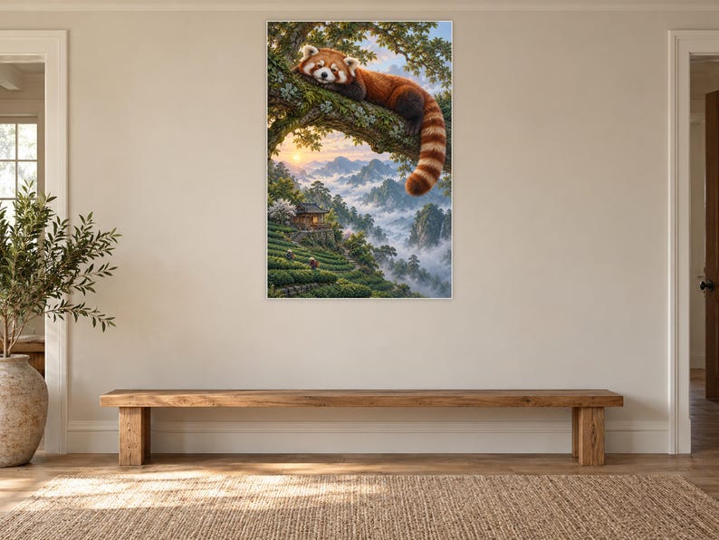 Red Panda Art Print | Misty Tea Garden Fantasy Wall Decor image 13