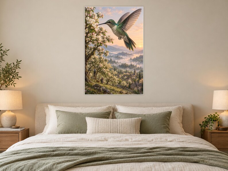 Hummingbird Art Print | Blossom Orchard Fantasy Wall Decor imagen 4