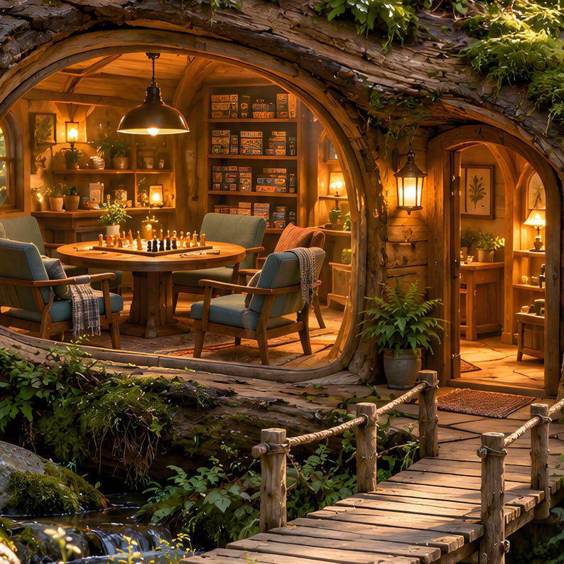 Woodland Game Room Art Print | Cozy Cabin Stream Wall Decor image 3