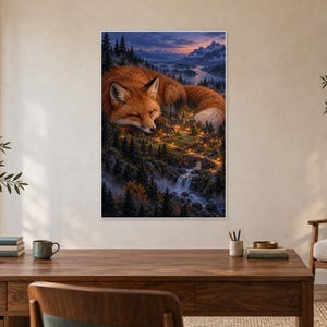 Sleeping Fox Art Print | Lantern Village Woodland Wall Decor image 2