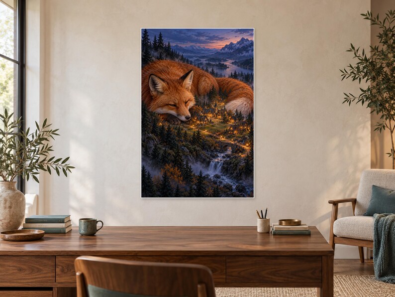 Sleeping Fox Art Print | Lantern Village Woodland Wall Decor image 2