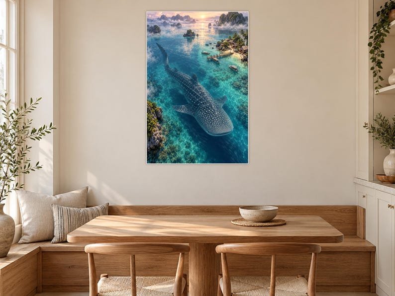 Whale Shark Art Print | Tropical Lagoon Fantasy Wall Decor zdjęcie 9
