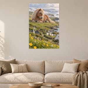 Shetland Pony Art Print | Seaside Village Fantasy Wall Decor image 2