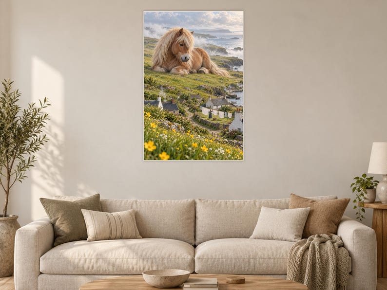 Shetland Pony Art Print | Seaside Village Fantasy Wall Decor image 2