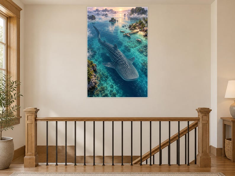 Whale Shark Art Print | Tropical Lagoon Fantasy Wall Decor zdjęcie 14