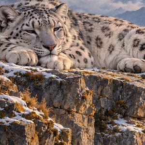 Sleeping Snow Leopard Art Print | Mountain Monastery Fantasy Wall Decor image 3