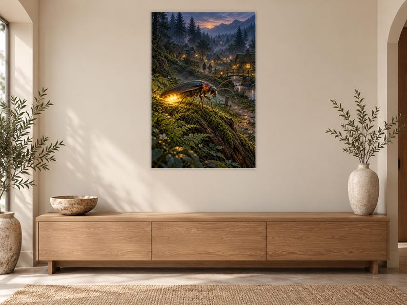 Firefly Art Print | Glowing Woodland Village Fantasy Wall Decor image 12