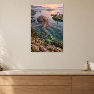 Octopus Art Print | Coastal Lighthouse Fantasy Wall Decor image 10