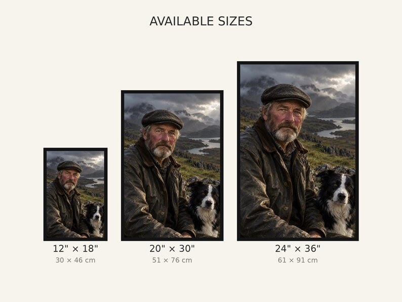 Framed Highland Shepherd Portrait Print | Scottish Countryside Wall Art | Moody Character Poster image 3