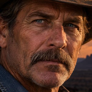 Framed American Rancher Portrait Print | Western Cowboy Wall Art | Moody Character Fine Art Poster image 2