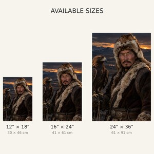 Mongolian Eagle Hunter Portrait Print | Epic Character Wall Art | Cinematic Wildlife Poster image 3