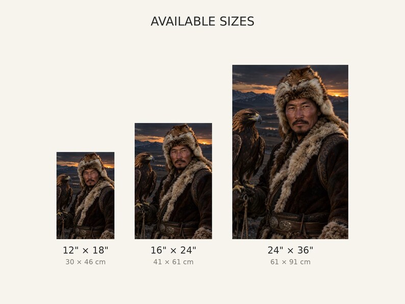 Mongolian Eagle Hunter Portrait Print | Epic Character Wall Art | Cinematic Wildlife Poster image 3