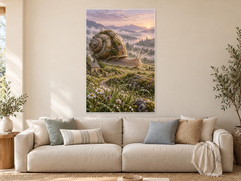 Reuzenslak kunstprint | Muurdecoratie in weide- en huisjesstijl afbeelding 1