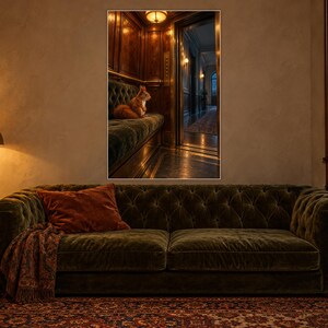 Squirrel Elevator Art Print | Warm Amber Night Wall Decor image 1