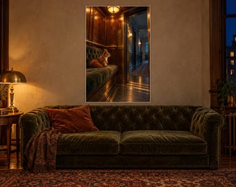Squirrel Elevator Art Print | Warm Amber Night Wall Decor