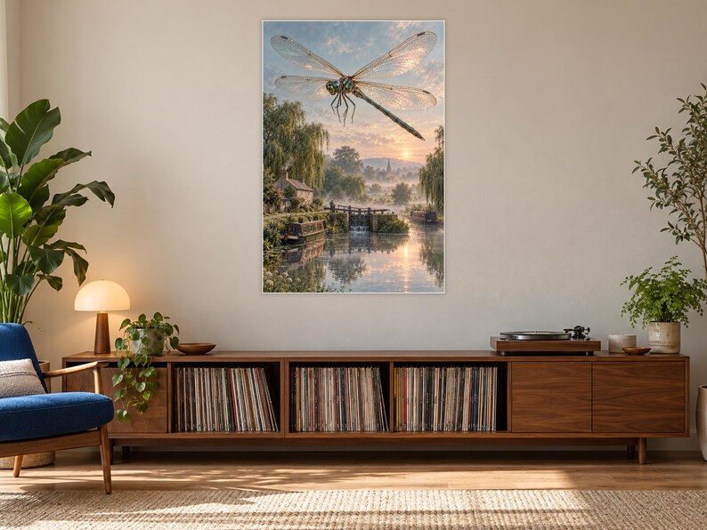 Dragonfly Art Print | Misty Canal Fantasy Wall Decor immagine 17