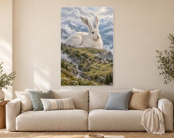 White Mountain Hare Art Print | Alpine Village Fantasy Wall Decor