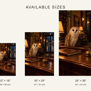 Barn Owl Hotel Desk Art Print | Warm Night Library Wall Decor image 4