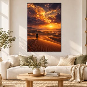 Desert Dune Wanderlust Poster | Epic Golden Hour Landscape Print | Minimalist Adventure Wall Art image 1